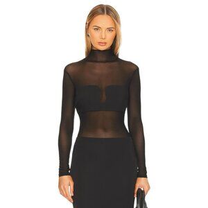 ASTR the Label Fiona Bodysuit in Black X-Small New Womens Long Sleeve Mesh Top